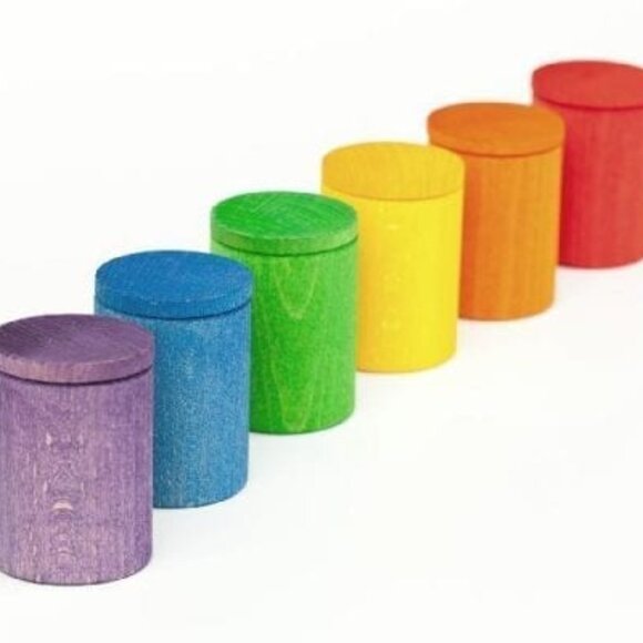 NWT Grapat Wooden Toys 6 Coloured Cups With Lids - Picture 4 of 4